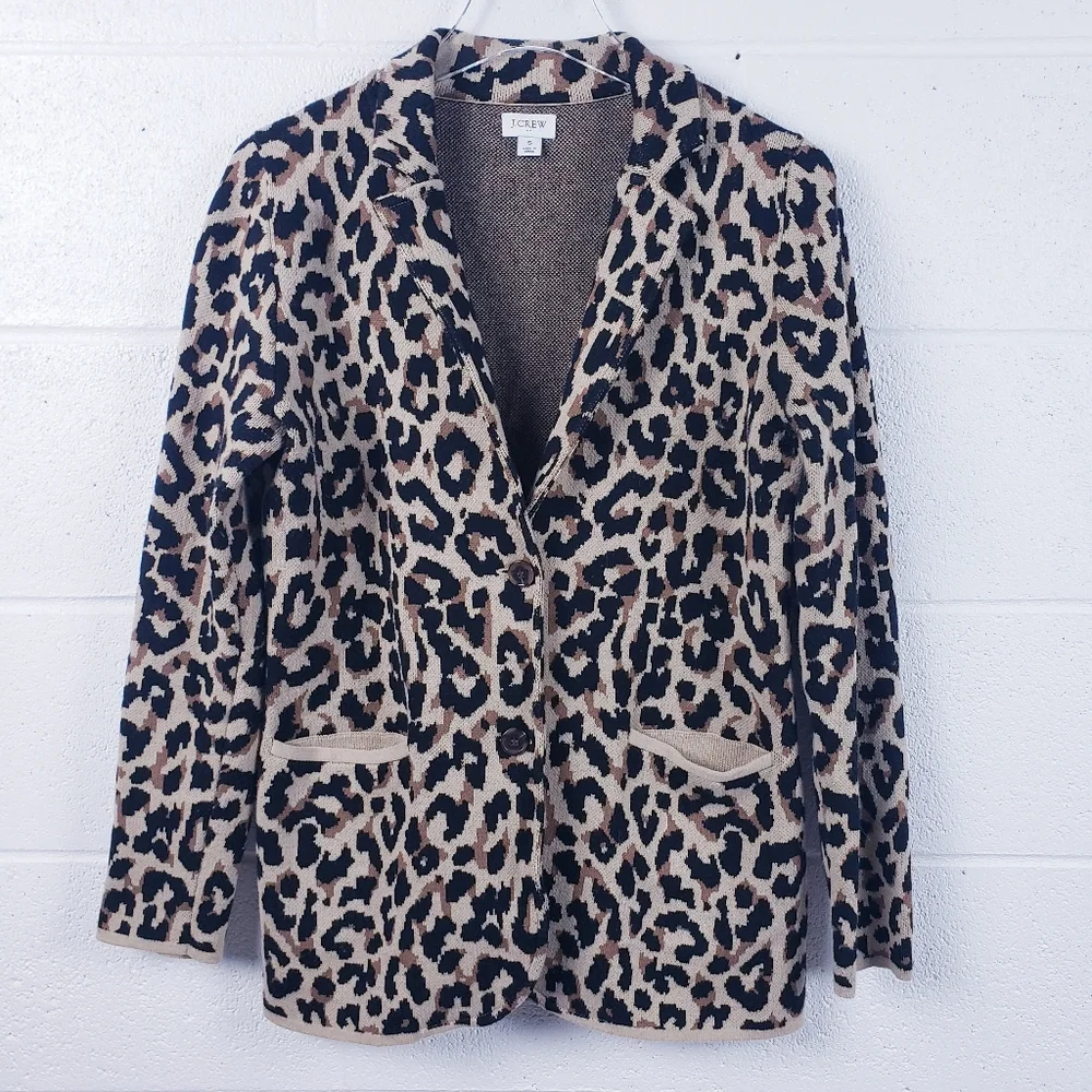 J. Crew Leopard Print Sweater Blazer AS303 Women's Size Small Camel Brown Black‎